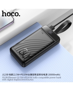Купить Внешний аккумулятор 30000mAh Hoco J123B 22.5W+PD20W 3USB 3.0A с LED-дисплеем Black  в E-mobi