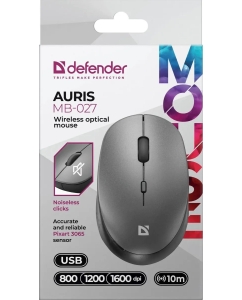 Купить Мышь Defender Auris MB-027, оптическая, беспроводная, USB, серый 52029  в E-mobi