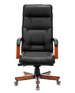 Купить Кресло руководителя БЮРОКРАТ T-9927WALNUT, на колесиках, кожа, черный [t-9927walnut/black]  в E-mobi