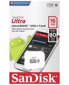 Купить Карта памяти SanDisk Micro SDHC Ultra SDSQUNS-016G-GN3MN 16GB  в E-mobi