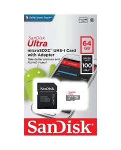 Купить Карта памяти SanDisk Ultra 64GB microSD + адаптер (SDSQUNR-064G-GN3MA)  в E-mobi