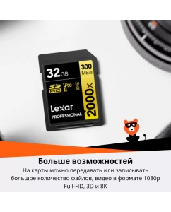 Купить Карта памяти Lexar SDHC 64Гб Professional 2000X (LSD2000064G-BNNNG-1)  в E-mobi