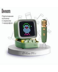 Купить Портативная колонка Divoom Ditoo Mic с микрофоном и пиксельным LED-экраном - зеленая в E-mobi