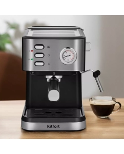 Купить Рожковая кофеварка Kitfort КТ-7293 черная, серебристая  в E-mobi