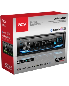Купить Автомагнитола 1 din с изменяемой подсв, ДУ, Bluetooth, USB, AUX, SD, FM, MP3-ACV AVS-940BM  в E-mobi