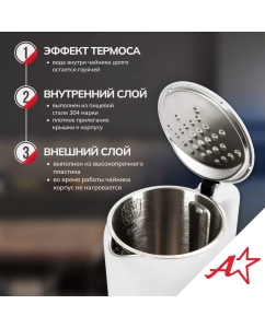Купить Чайник электрический Atlanta ATH-2450 1.7 л белый  в E-mobi