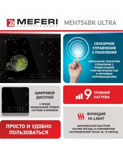 Купить Встраиваемая варочная панель электрическая Meferi MEH754BK ULTRA черный  в E-mobi