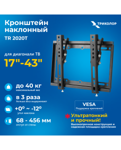 Купить Наклонный кронштейн для телевизора Триколор TR-2020T 17-43 черный в E-mobi