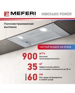 Купить Вытяжка встраиваемая Meferi INBOX60IX POWER серебристая в E-mobi