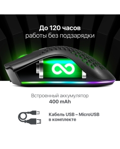 Купить Беспроводная игровая мышь Defender Warlock GM-709L RGB черный  в E-mobi