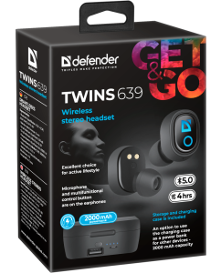 Купить Беспроводные наушники Defender Twins 639 Black  в E-mobi