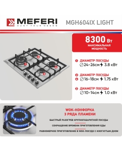 Купить Встраиваемая варочная панель газовая Meferi MGH604IX LIGHT серебристый  в E-mobi