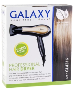 Купить Фен Galaxy GL4316 2 200 Вт черный, золотистый, серебристый  в E-mobi