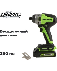 Купить Винтоверт ударный GreenWorks GD24ID3, 24V, б/щет, 0-2800об/мин, 4000уд/мин, HEX 1/4&quot;, 300Нм, 3 режима, 1x2Ач, ЗУ, коробка 3802807VUA  в E-mobi