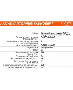 Купить Аккумуляторный гайковерт Sturm 1BatterySystem CD20350BLC  в E-mobi