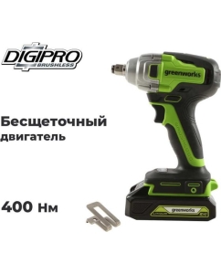 Купить Гайковерт ударный GreenWorks GD24IW400, 24V, б/щет, 0-2800об/мин, 4000уд/мин, 1/2&amp;#39;&amp;#39;, 400Нм, 1x4Ач, ЗУ, коробка 3802907VUB  в E-mobi