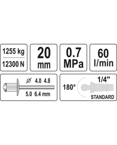 Купить Пневмозаклепочник YATO 4.0-6.4 мм YT-36177  в E-mobi