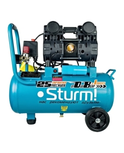 Купить Компрессор Sturm безмасляный, бесшумный, профессионал, 1500Вт, 24 л, 2600 об/м, 240л/м, 8б AC93224OL  в E-mobi