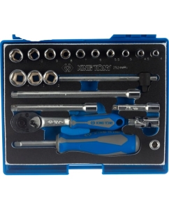 Купить Набор шестигранных торцевых головок с принадлежностями KING TONY 1/4" 4-14 мм 21 предмет 2524MRV  в E-mobi