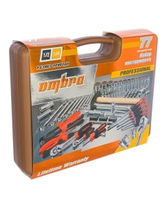 Купить Универсальный набор инструмента 1/2"DR и 1/4"DR с 12-гранными головками 1/2"DR, 77 шт OMBRA OMT77S12  в E-mobi