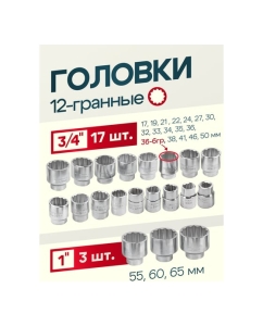 Купить Набор инструментов Forcekraft 3/4 ", 26 пр. (12гр.) (17, 19, 21, 22, 24, 27, 30, 32, 33, 34, 35, 36,( 36-6 гр), 38, 41, 46, 50-3/4"; 55, 60, 65 мм-1"), в кейсе FK-68263-9(56222)  в E-mobi