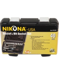 Купить Набор торцевых головок и бит NIKONA с трещотками, 40пр., 1/4", 4-14мм, в пластиковом ящике 09-940  в E-mobi