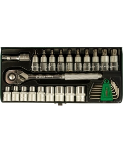 Купить Набор шестигранников, торцевых головок с трещоткой (1/2") 28 предметов Hans 4628T  в E-mobi