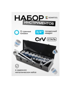 Купить Набор инструментов SIGMATOOL 21предмет 3/4" (12гр.) в пластиковом кейсе -6212-9(59725) Sigmatool-6212-9(59725)  в E-mobi
