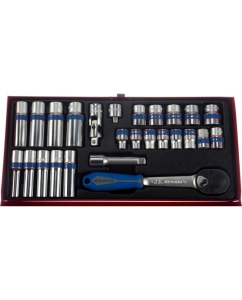 Купить Набор торцевых головок с принадлежностями (3/8", шестигранные, 6-22 мм, 26 предметов) KING TONY 3527MR  в E-mobi