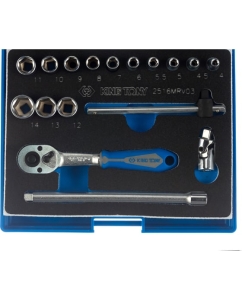 Купить Набор шестигранных торцевых головок с принадлежностями KING TONY 1/4" 4-14 мм 17 предметов 2516MRV03  в E-mobi