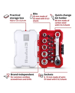 Купить Набор бит и головок Einhell битодержатель, ключ реверсивный, xs-case, 21 предмет 118683  в E-mobi