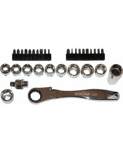 Купить Набор торцевых головок и бит NIKONA с трещотками, для сквозного захвата, 33пр, 3/8", 11-19мм 08-633  в E-mobi