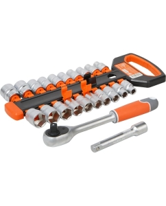 Купить Набор головок с трещоткой Airline 1/2 72Т 22пр. (10-24мм, дюйм. размеры 3/8-15/16, удл. 125мм) ATAO083  в E-mobi