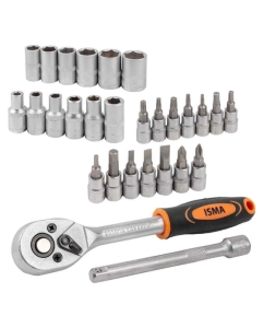 Купить Набор головок и бит с трещоткой 28пр. 1/4&amp;#39;&amp;#39;, в пластиковом держателе ISMA-2028-5(51099)  в E-mobi