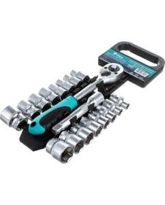 Купить Набор торцевых головок Nord-Yada 1/2" 18 предметов 8-15,17-24,27мм с трещоткой 45 зуб. и удл. холдер ТМ NORD 904489  в E-mobi