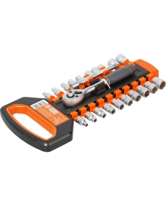 Купить Набор головок с трещоткой Airline 1/4 72Т 22пр. (4-13мм, дюйм. размеры 5/32-1/2, удл. 100мм) ATAP054  в E-mobi