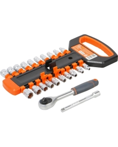 Купить Набор головок с трещоткой Airline 1/4 72Т 22пр. (4-13мм, дюйм. размеры 5/32-1/2, удл. 100мм) ATAP054  в E-mobi