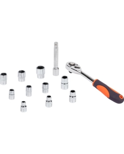 Купить Набор торцевых головок HELFER 12 предметов 1/2 с трещоточной рукояткой HF003101  в E-mobi
