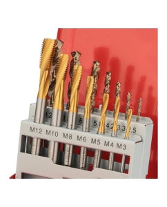 Купить Набор спиральных машинных метчиков H-Tools M3-M12 HSSE-TiN DIN371/376 + сверла 14пр 245053THT  в E-mobi