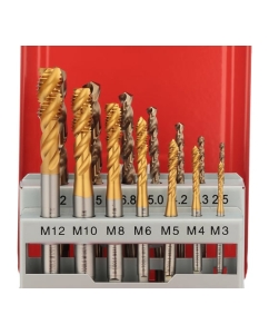 Купить Набор спиральных машинных метчиков H-Tools M3-M12 HSSE-TiN DIN371/376 + сверла 14пр 245052THT  в E-mobi