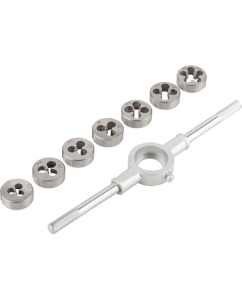 Купить Метрические плашки FIT Профи легированная сталь, 8 шт. М3-М12, плашкодержатель, блистер 70803  в E-mobi