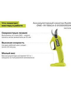 Купить Аккумуляторный секатор Ryobi ONE+ RY18SCA-0 5133005024  в E-mobi