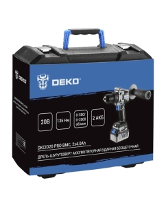 Купить Аккумуляторная ударная бесщеточная дрель-шуруповерт DEKO DKCID20 PRO в кейсе, 20 В, 135 Нм, 2x4.0 Ач 063-4437  в E-mobi