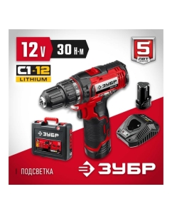Купить Дрель-шуруповерт ЗУБР 12В, 2 АКБ 2Ач, в кейсе ДШЛ-125-22  в E-mobi