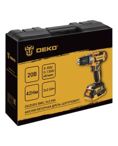 Купить Дрель-шуруповерт аккумуляторная DEKO DKCD20-Li в кейсе, 20В, 2x2.5Ач 085-1123  в E-mobi
