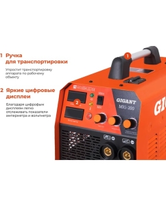 Купить Сварочный полуавтомат - инвертор (200 A; EURO; ПВ 60%) Gigant MIG-200  в E-mobi