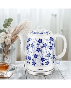 Купить Чайник электрический Kitfort КТ-6788 1 л белый, синий  в E-mobi