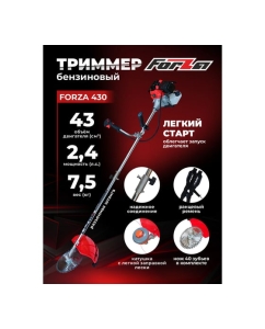 Купить Бензотриммер FORZA 430 1.1 кВт, нож 40 зуб., леска, ширина лезвия 255 мм, разъемная штанга FZ02.02.43P.00340з  в E-mobi