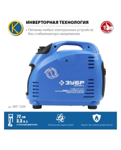 Купить Инверторный генератор ЗУБР Профессионал 1200 Вт ЗИГ-1200  в E-mobi