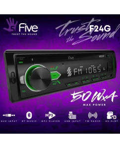 Купить Автомагнитола FIVE F24G (1din/зеленая/Bluetooth/USB/AUX/SD/FM/4*50) в E-mobi